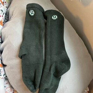 lululemon athletica Black Ribbed Crew Socks with Mint Logo